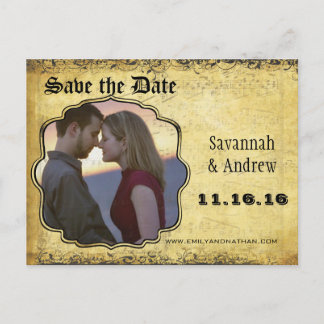 Photo Golden Yellow Heart Leaf Tree Save the Date Announcement Postcard