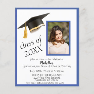 Photo Grad Cap Graduation Party Invitation in Blue