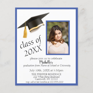 Photo Grad Cap Graduation Party Invitation in Blue