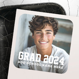 Photo grad class of year name or school graduation square sticker