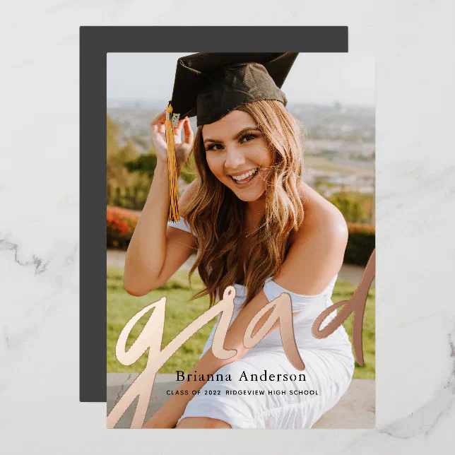 Photo Grad Handwritten Script Graduation Foil Foil Invitation | Zazzle