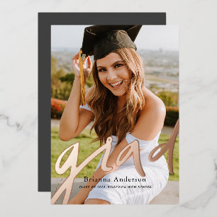 Photo Grad Handwritten Script Graduation Foil  Invitation