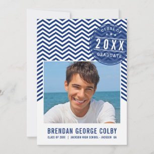 PHOTO GRAD INVITE bold chevron royal navy blue
