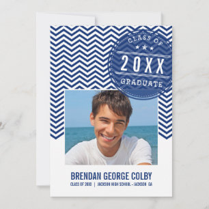 PHOTO GRAD INVITE bold chevron royal navy blue