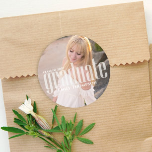 Photo Grad Party Favor Stickers Modern Simple Chic