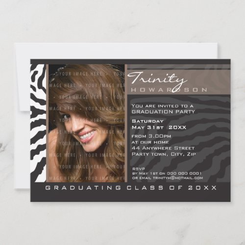 PHOTO GRAD PARTY INVITE zebra stripe