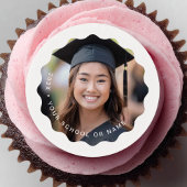 Photo grad year name school graduation wavy border edible frosting rounds