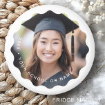Photo grad year name school graduation wavy border magnet<br><div class="desc">Fridge magnet with your custom photo inside a wavy white border and the graduation year and school name or student name as a white overlay.</div>