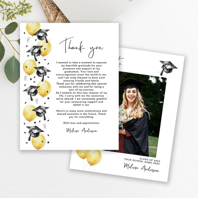 Photo Graduate Balloons Thank you Card (Creator Uploaded)