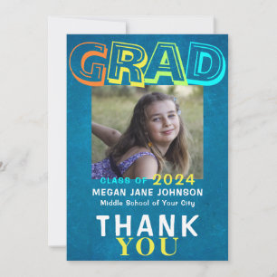 Photo graduate colorful 8th grade grad typography thank you card