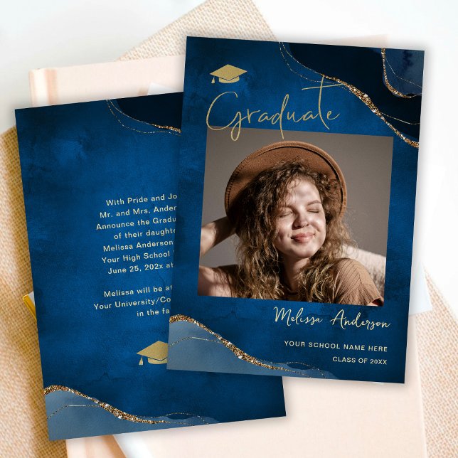 Photo Graduate Elegant Navy Blue Announcement (Creator Uploaded)