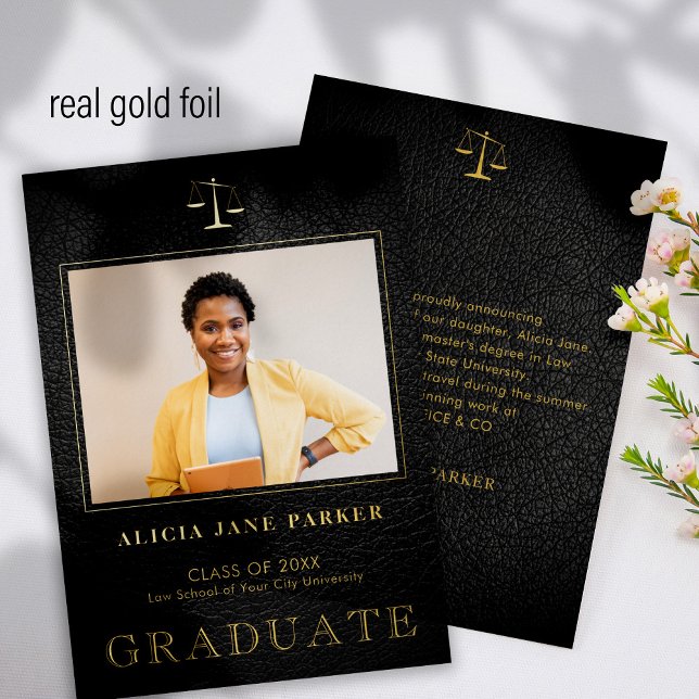 Photo graduate formal graduation black gold foil invitation (Creator Uploaded)