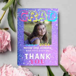 Photo graduate girly 8th grade grad typography thank you card
