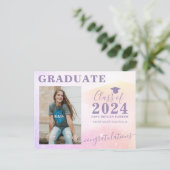 Photo graduate girly graduation party invitation postcard (Standing Front)