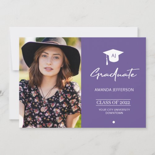 Photo graduate graduation announcement purple