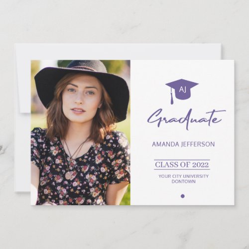 Photo graduate graduation announcement purple