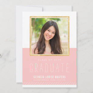 PHOTO GRADUATE minimal cute gold frame pastel pink Invitation