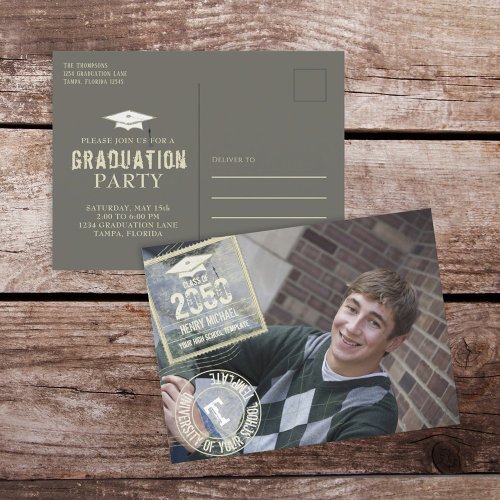 Photo Graduate Modern Elegant Minimalist Gold Postcard