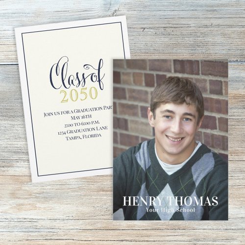 Photo Graduate Modern Simple Class Of Navy Gold Invitation