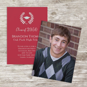 Photo Graduate Modern Simple Elegant Red Invitation