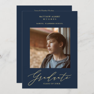 Photo Graduate Navy Whimsical Modern Calligraphy Invitation