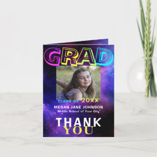 Photo graduate neon glow middle school grad letterpress thank you card