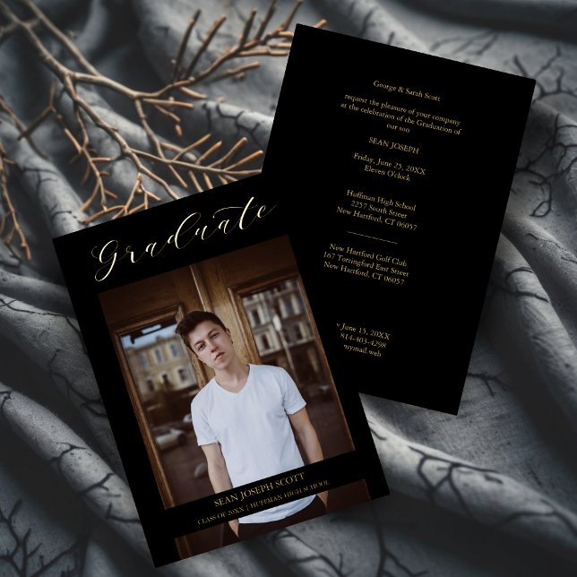 Photo Graduate Real Golden Modern Typography  Foil Invitation (Photo Graduate Real Golden Modern Typography Metallic Foil Invitation Card.)