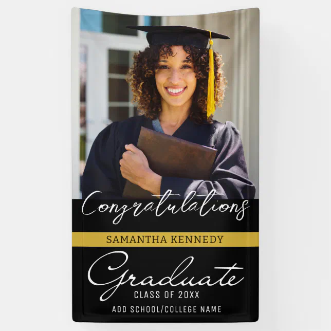 Photo Graduation 2025 Congrats Grad Black And Gold Banner | Zazzle