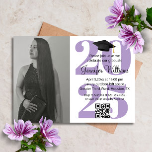 photo graduation 2025 party qr code purple chic invitation