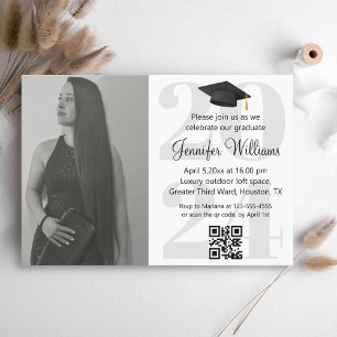 photo graduation 2026 party qr code minimal invitation