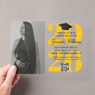 photo graduation 2026 party qr code orange yellow acrylic invitations