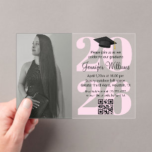 photo graduation 2026 party qr code pink script acrylic invitations