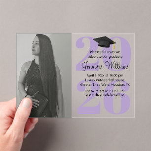 photo graduation 2026 party qr code purple script acrylic invitations