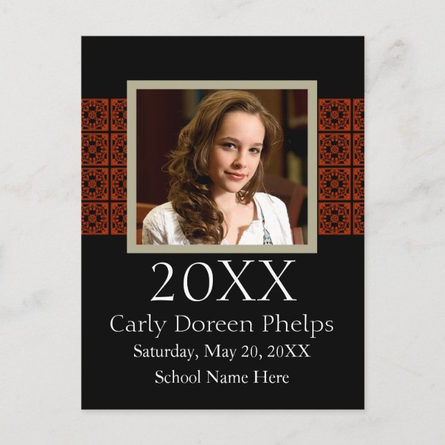 Photo Graduation Announcement Black Red White Postcard (Front)