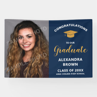 Photo Graduation Announcement Blue Banner