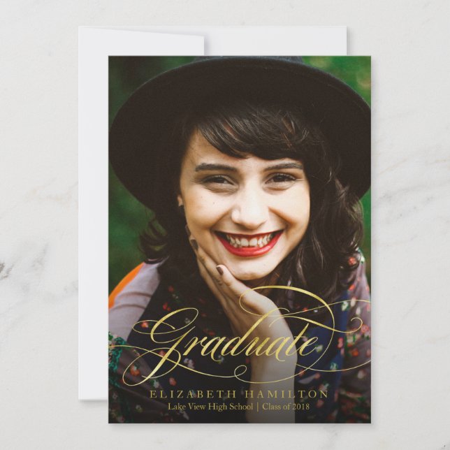 Photo Graduation Announcement Classy Gold Script (Front)