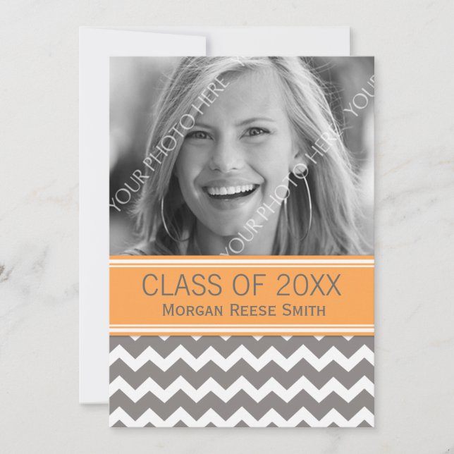 Photo Graduation Announcement Orange Gray (Front)