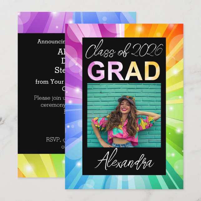Photo Graduation Announcement Rainbow Photo 2026 (Front/Back)