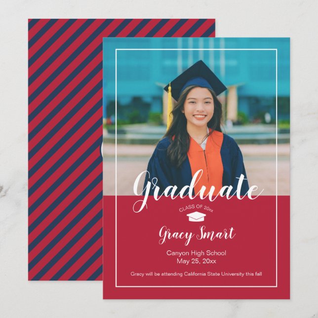 Photo Graduation Announcement - School Colors (Front/Back)
