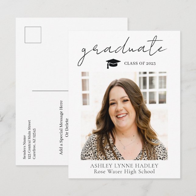 Photo Graduation Announcement Script Overlay Postcard (Front/Back)