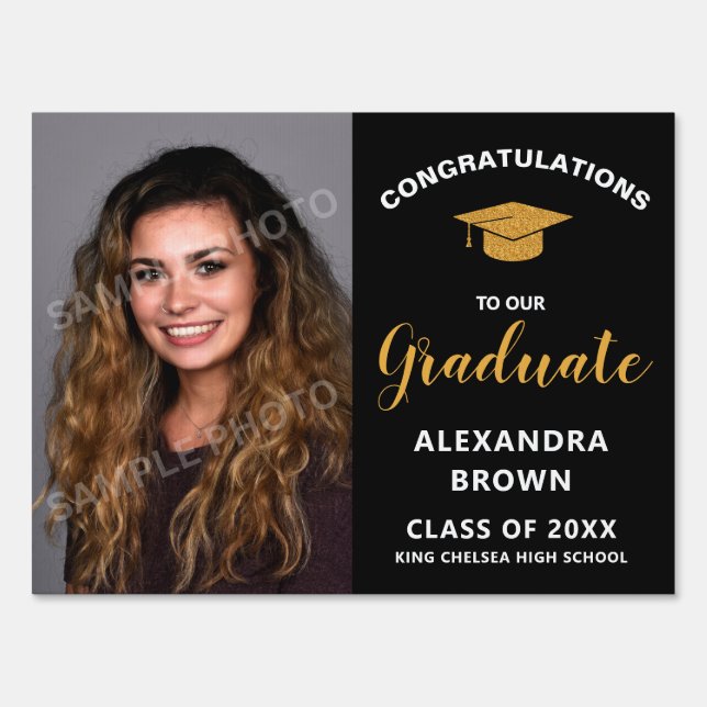 Photo Graduation Announcement Sign Black (Back)