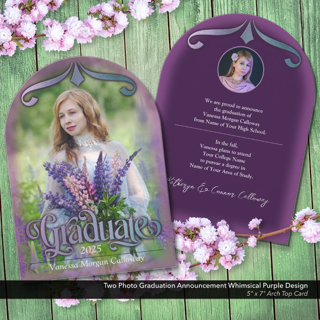 Photo Graduation Announcement Whimsical Purple (Two Photo Graduation Announcement: Whimsical and Enchanting Purple Fairytale Aesthetic.)