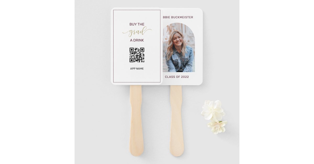 Photo Graduation Buy the Grad a Drink QR Code Hand Fan | Zazzle
