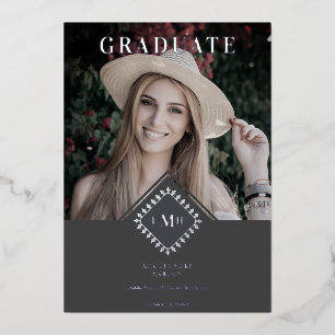 Photo Graduation Chic Initial Lace Effect Romantic Foil Invitation