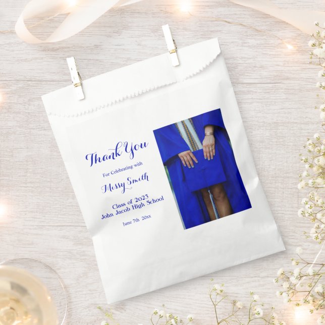 Photo Graduation, Class of 2023 Blue Thank You  Favor Bag (Clipped)