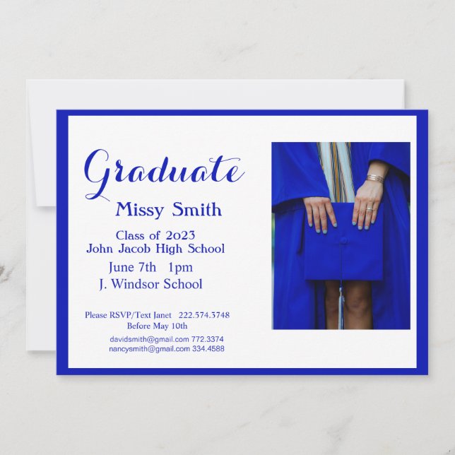 Photo Graduation, Class of 2024 Blue Invitation (Front)
