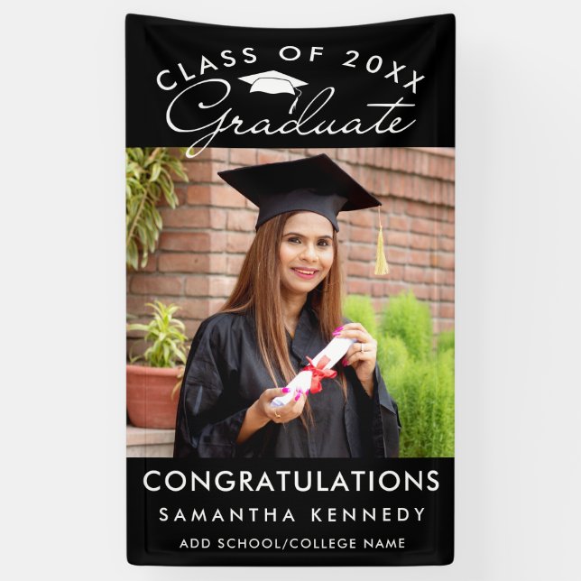 Photo Graduation Class Of 2026 Congrats Grad Black Banner (Vertical)