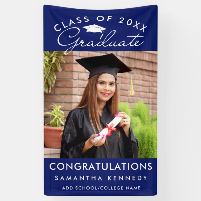 Photo Graduation Class Of 2026 Congrats Grad Blue Banner (Vertical)