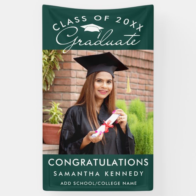 Photo Graduation Class Of 2026 Congrats Grad Green Banner (Vertical)