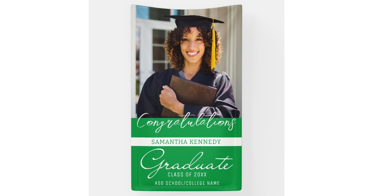 Photo Graduation Congrats Grad Class Of 2023 Green Banner | Zazzle